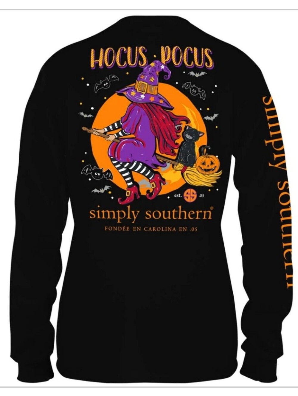 Simply Southern Black Long Sleeve Hocus Pocus Witch Tee Sz XL EUC